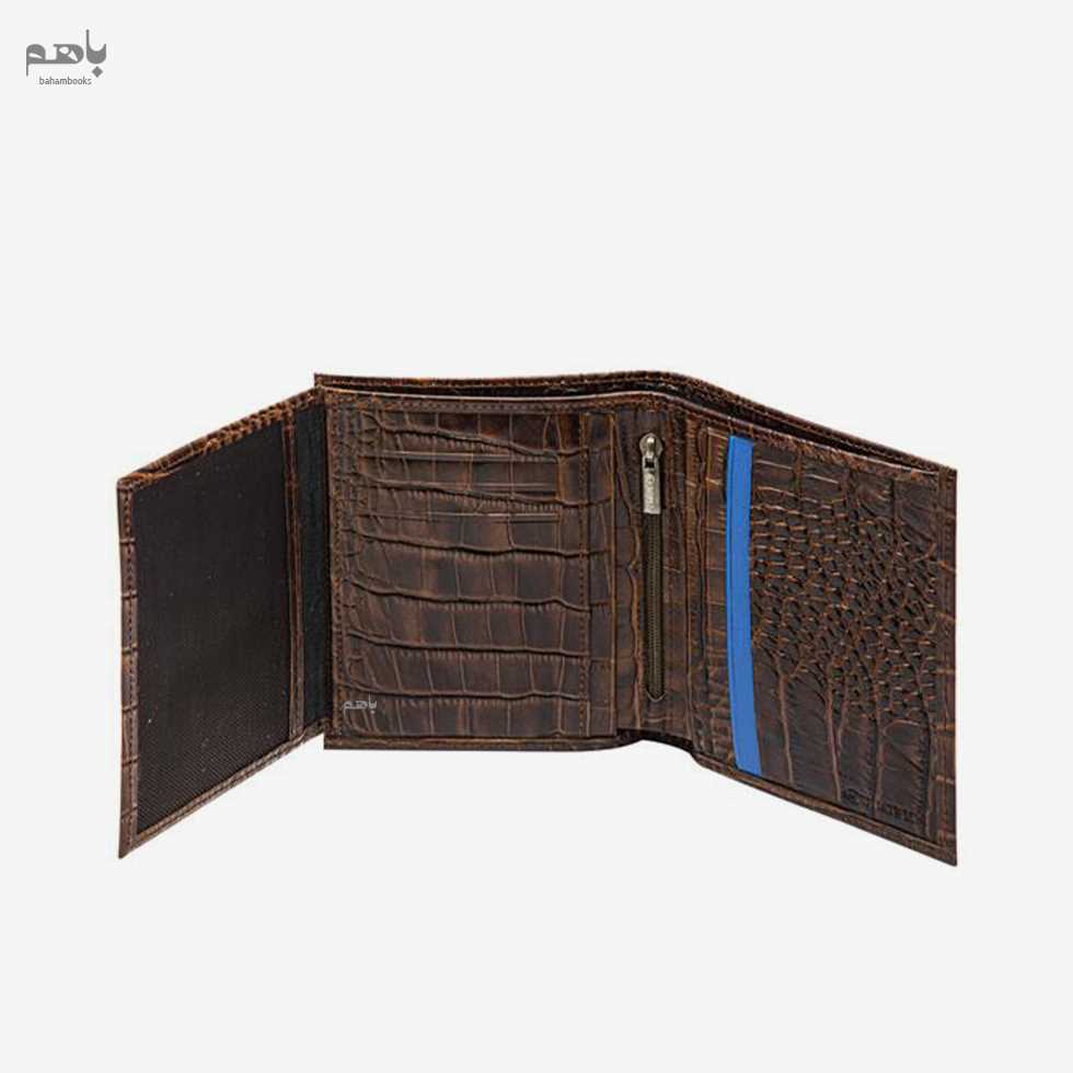 کیف پول یوروپن مدل پورتو رنگ قهوه‌ای تیره کروکودیل C2 - 3