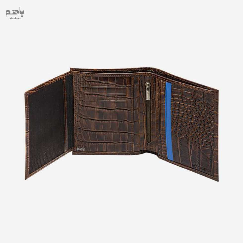 کیف پول یوروپن مدل پورتو رنگ قهوه‌ای تیره کروکودیل C2 - 1