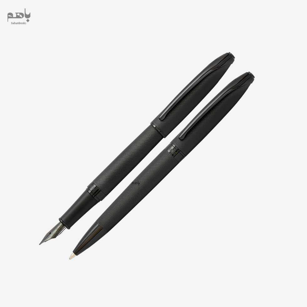 ست 2 عددی خودنویس و خودکار یوروپن مدل رینگ رنگ مشکی الماسه گیره مشکی