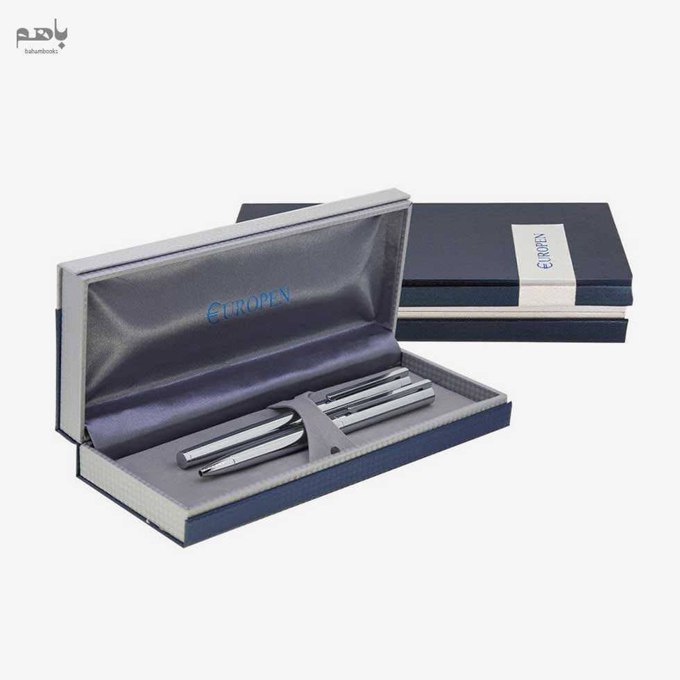 ست 2 تایی خودکار و خودنویس یوروپن مدل تئوری رنگ نقره ای گیره کروم - 1