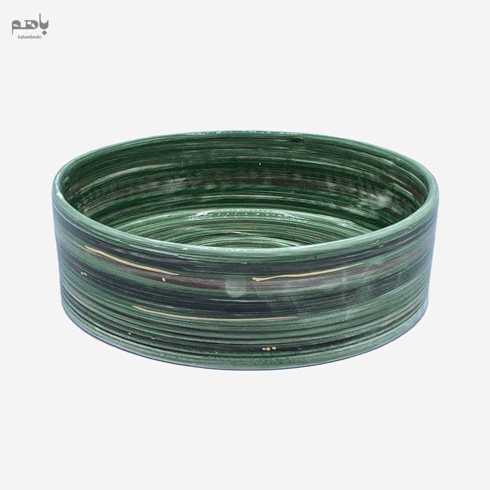 ظرف استوانه دهانه 20 سانت طرح گبه آینه‌ای طلادار سبز - 0