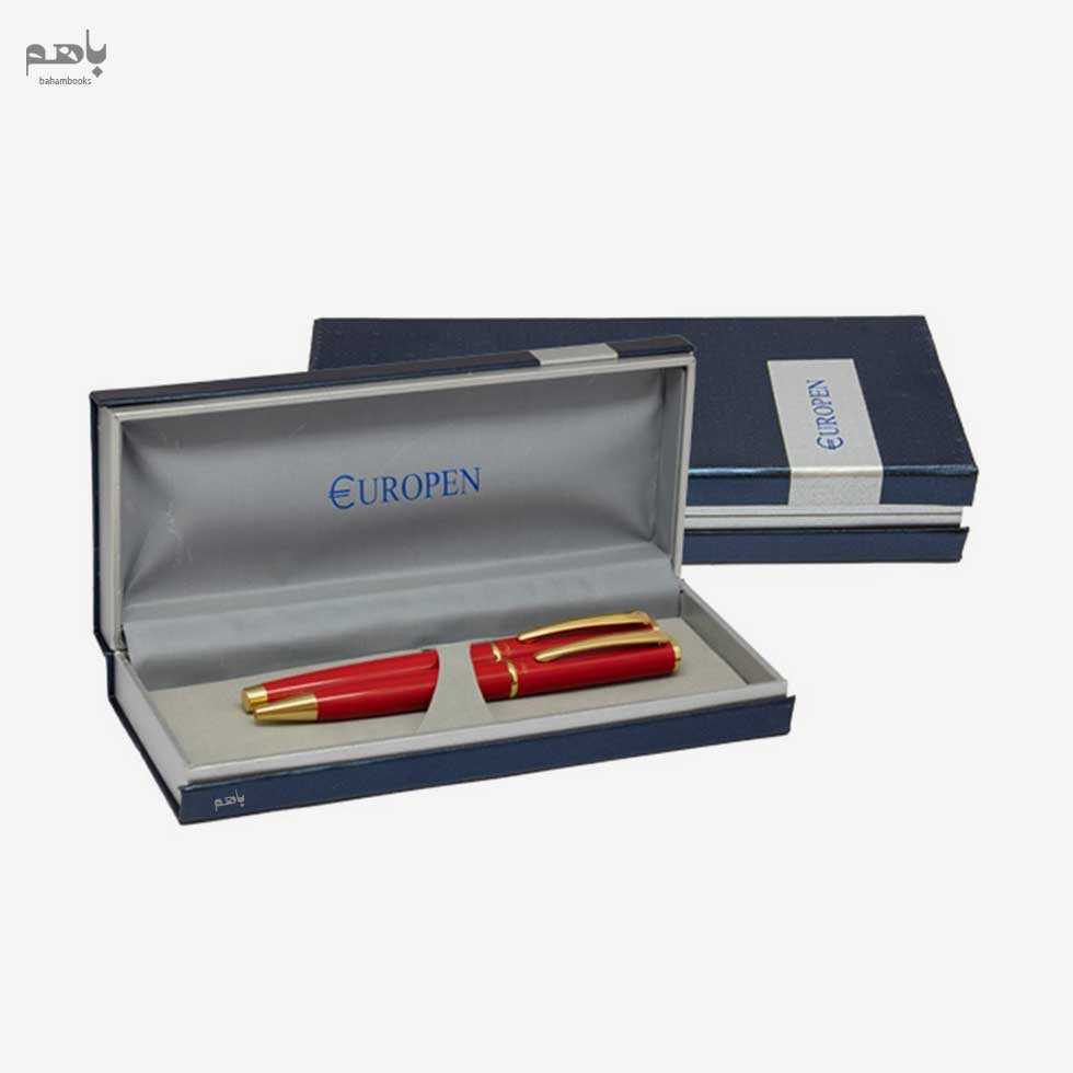 ست 2تایی روان‌نویس و خودکار یوروپن مدل کلاسیک رنگ قرمز گیره طلا - 1