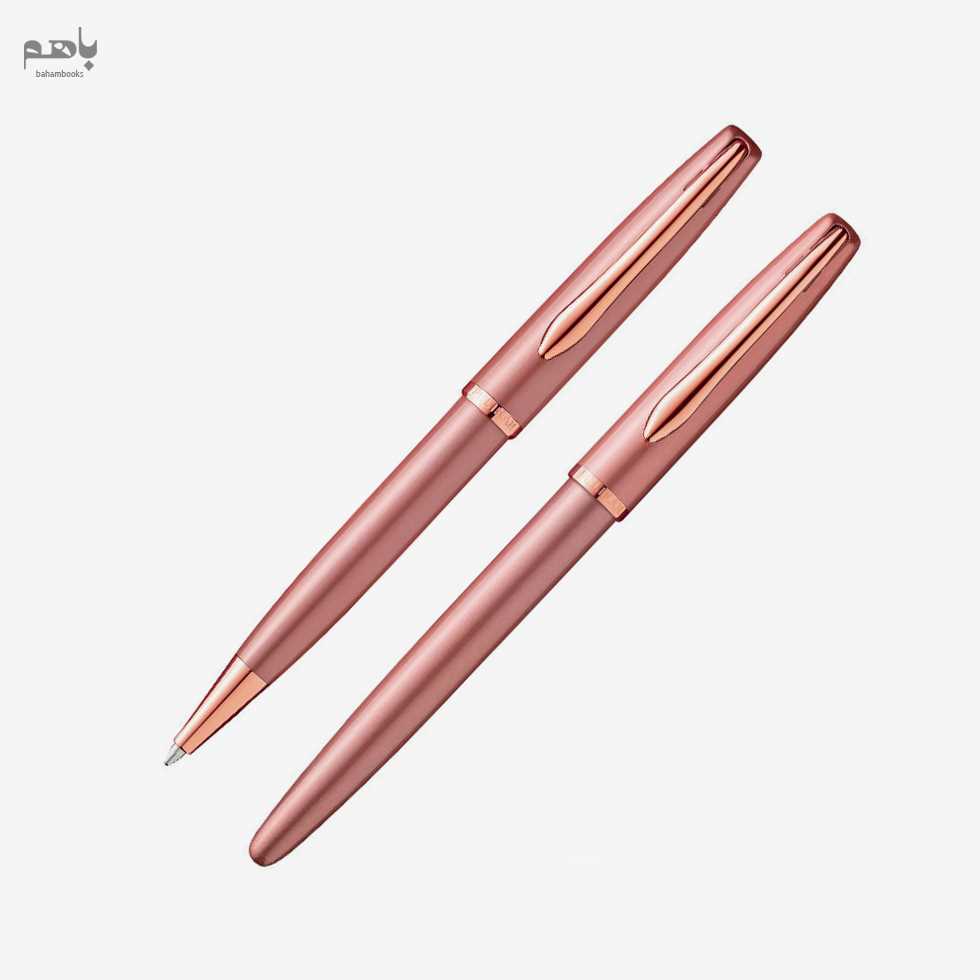 ست 2 تایی خودکار و خودنویس پلیکان مدل جاز الگانس نوبل بدنه استیل رنگ رز گلد