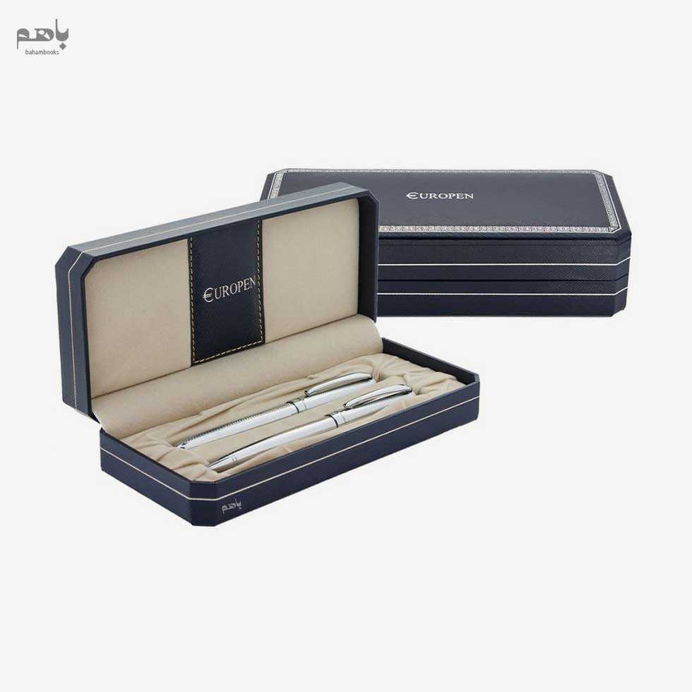 ست 2 تایی خودکار و خودنویس یوروپن مدل کلاب رنگ نقره ای گیره کروم - 1