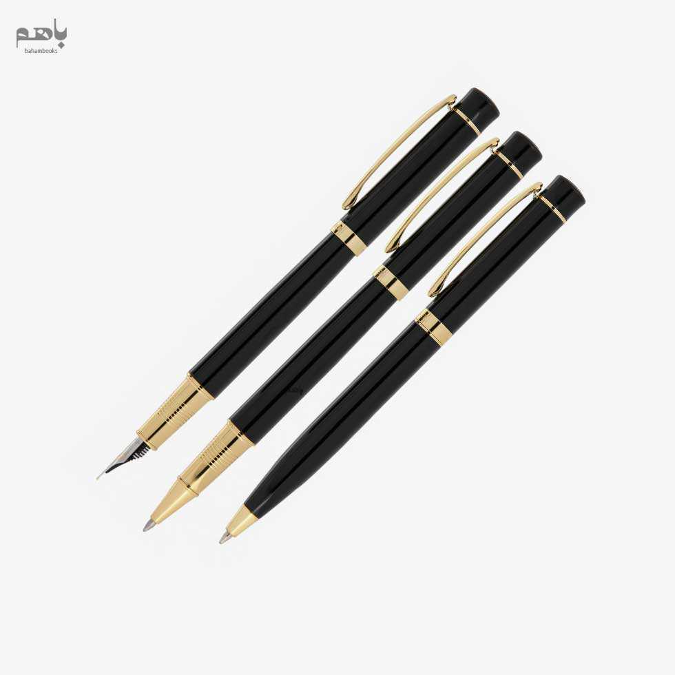ست 3 تایی خودنویس و خودکار و روان نویس یوروپن مدل کول رنگ مشکی گیره طلا - 2