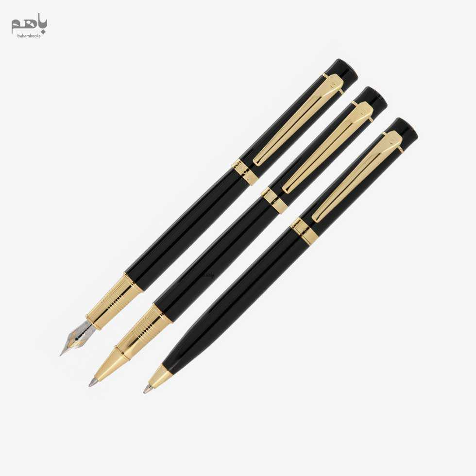 ست 3 تایی خودنویس و خودکار و روان نویس یوروپن مدل کول رنگ مشکی گیره طلا