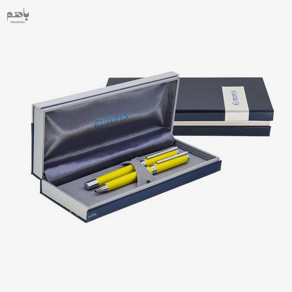 ست 2 تایی خودکار و روان‌نویس یوروپن مدل لیندا رنگ زرد گیره طلا - 1