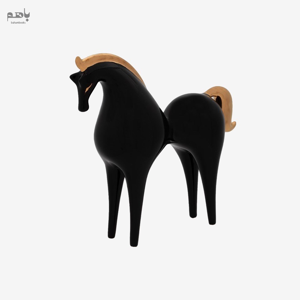 تصویر  تنديس اسب كوچك مشكي يال طلا